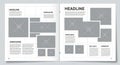 Two pages include large and small rectangles for images and text sections Royalty Free Stock Photo