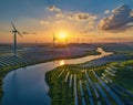 renewable energy solutions featuring solar panels wind turbines and hydroelectric power plants Royalty Free Stock Photo