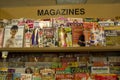 Magazines on shelves in store