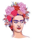 Magdalena Carmen Frida Kahlo portrait. Magdalena Carmen Frida Kahlo portrait with wreath.