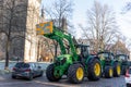 Magdeburg, Germany - 8.01.2024: Farmers union protest strike against government Policy. Tractors vehicles blocks city