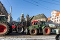 Magdeburg, Germany - 8.01.2024: Farmers union protest strike against government Policy. Tractors vehicles blocks city