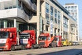 Magdeburg, Germany - 8.01.2024: Farmers union protest strike against government Policy. Tractors vehicles blocks city