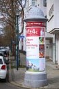 MAGDEBURG, GERMANY - FEB 26 2018 : Advertising pollar in Faehrstrasse in Magdeburg-Buckau