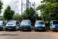 Magdeburg, Germany - June 6th, Row of many german police Mercedes and VW van cars parked at police station parking on