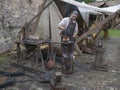 Magdeburg, Germany - 29.08.2014: Kaiser-Otto-Fest. Reconstruction of historical events of the city. Portrait of blacksmith from