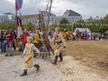 Magdeburg, Germany - 29.08.2014: Kaiser-Otto-Fest. Reconstruction of historical events. Spectacular jousting tournaments of riders