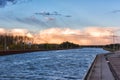 Magdeburg Water Bridge, across river Elbe-Havel Canal in sunset light, Saxony, Germany Royalty Free Stock Photo