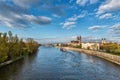 Magdeburg - wide view on the cathedral and river Elbe, daytime landscape, Saxony, Germany