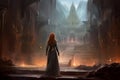 Mage red hair woman fantasy dungeon. Generate Ai