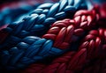 An mage of a rope knot. A close up of a red, white and blue rope Royalty Free Stock Photo