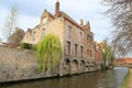 Mage with Rozenhoedkaai in Brugge, Dijver river canal Royalty Free Stock Photo