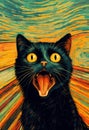 black and white screaming cat, angry cat, cat screaming generated by ai, generative assistant. i