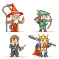 Mage warlock archer sharpshooter warrior king thief fantasy medieval action RPG game character isolated icon vector