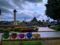Magelang city square park with the great mosque in the background.