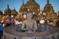 Magelang, Indonesia - August 15, 2017: Foreigner and local tourists take a sunrise tour at Borobudur temple