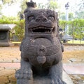 Magelang 7 September 2023 A statue of a tiger with eyes and a mouth in a necklace at the Mendut Pawon temple in Magelang