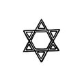 Magen David black silhouette hand drawn icon. Star sketch of David Israel symbol. Vector banner illustration jerusalem