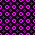 Magenta on black with two different sized stars with squares and circles seamless repeat pattern background Royalty Free Stock Photo