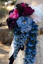 magenta, blue and pink peonis with wisteria - close up of bridal florals Royalty Free Stock Photo