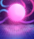 Magenta blue saturated art background. cyberspace, future and round frame