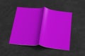 Magenta brochure or booklet cover mock up on black background. Brochure is open and upside down. Isolated with clipping path aroun Royalty Free Stock Photo