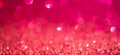 Magenta Christmas lights background, banner design. Shiny glowing surface with bokeh, abstract defocused glitter with Royalty Free Stock Photo