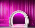 Magenta colour background with a white, wooden-framed hole, textured, luxury, AI Generated