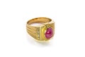 Magenta Gem Gold Diamond Ring with Clipping Path Royalty Free Stock Photo
