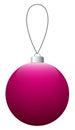 Magenta glass Christmas ball on the string isolated on a white background. Royalty Free Stock Photo