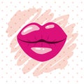 Magenta lips kiss sketch in white background