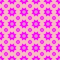 Magenta on pink with two different sized stars with squares and circles seamless repeat pattern background Royalty Free Stock Photo