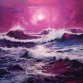 Magenta Realism Seascape Abstract Oil Painting