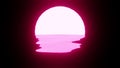 Magenta Sunset or Moon reflection in water or the ocean on black background Royalty Free Stock Photo