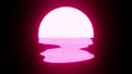 Magenta Sunset or Moon reflection in water or the ocean on black background Royalty Free Stock Photo