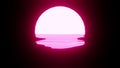 Magenta Sunset or Moon reflection in water or the ocean on black background Royalty Free Stock Photo