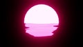 Magenta Sunset or Moon reflection in water or the ocean on black background Royalty Free Stock Photo