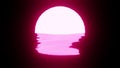 Magenta Sunset or Moon reflection in water or the ocean on black background Royalty Free Stock Photo