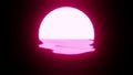 Magenta Sunset or Moon reflection in water or the ocean on black background Royalty Free Stock Photo