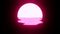 Magenta Sunset or Moon reflection in water or the ocean on black background