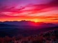 Magenta sunset over mountains