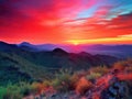 Magenta sunset over mountains