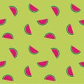 Magenta watermelon pattern on green background