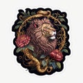 Magestic Lion & Roses created with Generative AI Technology Royalty Free Stock Photo