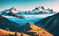 Magestic Snowy Mountains Fantasy Magical Illustration for childrens books. Generative AI