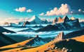 Magestic Snowy Mountains Fantasy Magical Illustration for childrens books. Generative AI