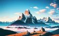 Anime Snowy Mountains Fantasy Magical Illustration for children book. Generative AI
