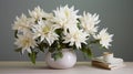 Magewave Inspired White Vase With Large Flowers On Grey Table