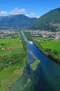 South Switzerland: Paragliding above Maggiore Delta at Lake Maggiore near Ascona and Locarno in Ticinio Royalty Free Stock Photo