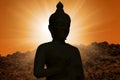 Magha Asanha Visakha Puja Day. Silhouette Buddha on blurred sunset background